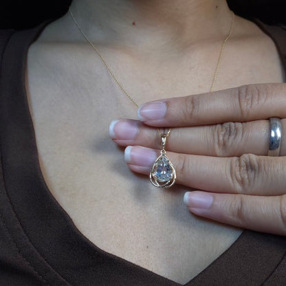 14Kt Gold 2 Ct Natural Aquamarine Pear Teardrop Design Pendant Necklace