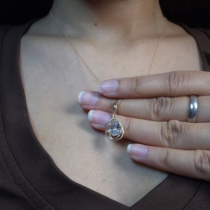 14Kt Gold 2 Ct Natural Aquamarine Pear Teardrop Design Pendant Necklace