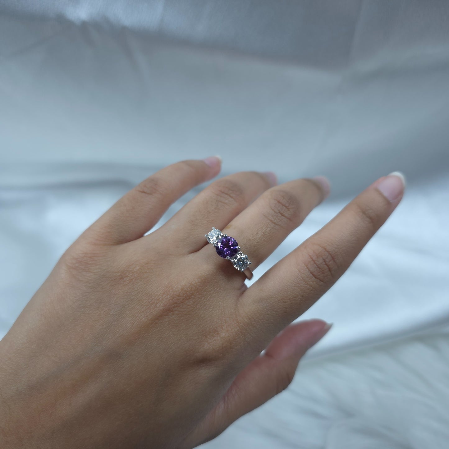 Created Alexandrite & 1Ct Lab Grown Diamond Round ring .925 Sterling Silver