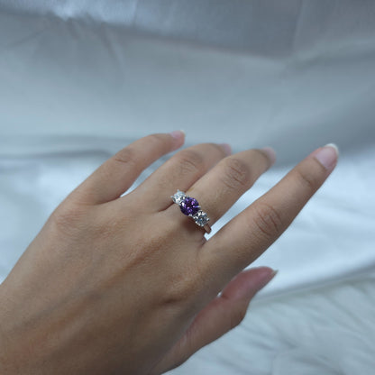 Created Alexandrite & 1Ct Lab Grown Diamond Round ring .925 Sterling Silver