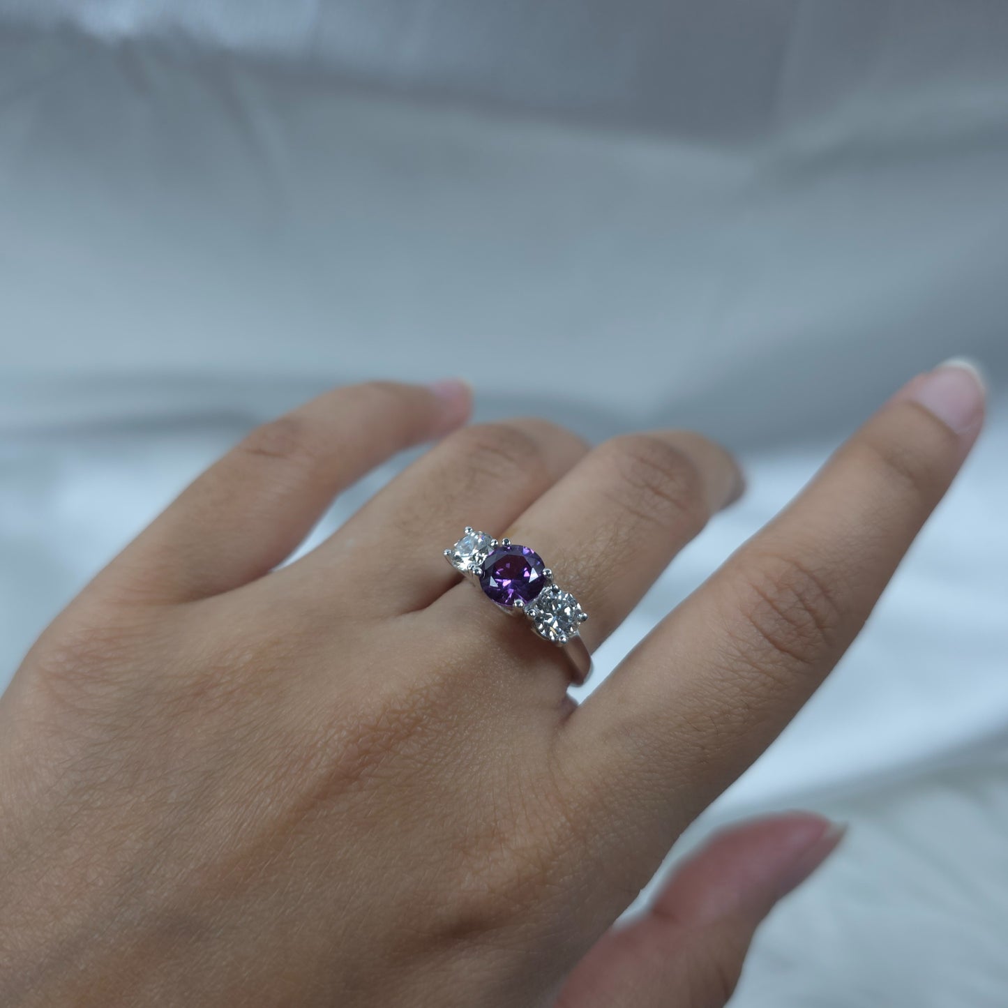 Created Alexandrite & 1Ct Lab Grown Diamond Round ring .925 Sterling Silver