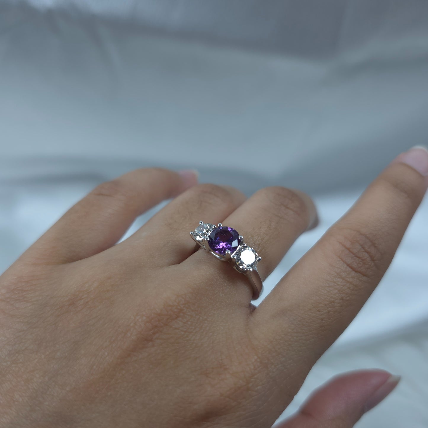 Created Alexandrite & 1Ct Lab Grown Diamond Round ring .925 Sterling Silver
