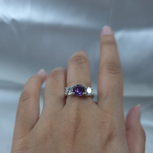 Created Alexandrite & 1Ct Lab Grown Diamond Round ring .925 Sterling Silver