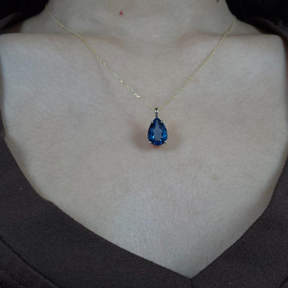 14Kt Gold London Blue Topaz Teardrop Pendant