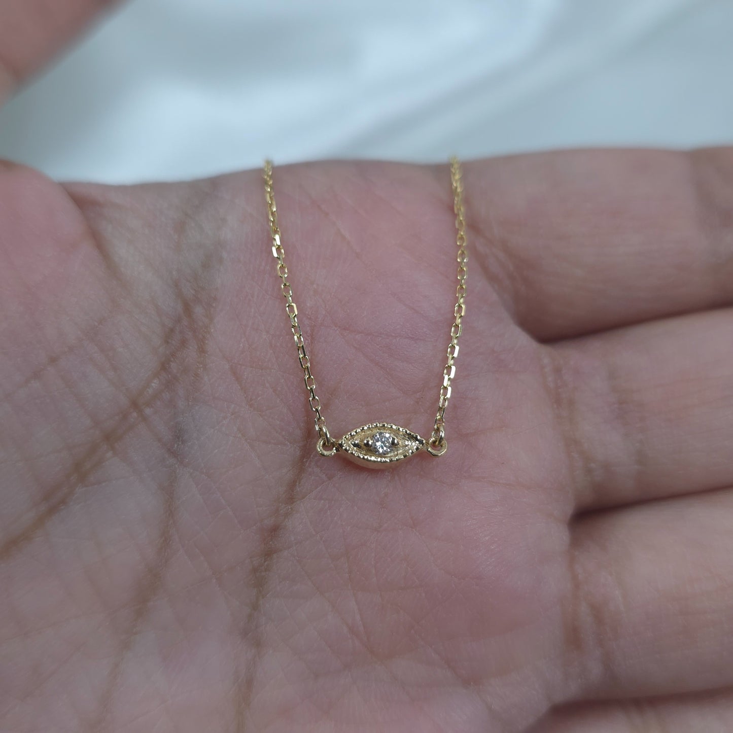 14Kt Gold Genuine Natural Diamond Evil Eye Pendant Necklace