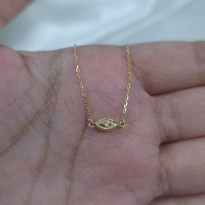14Kt Gold Genuine Natural Diamond Evil Eye Pendant Necklace