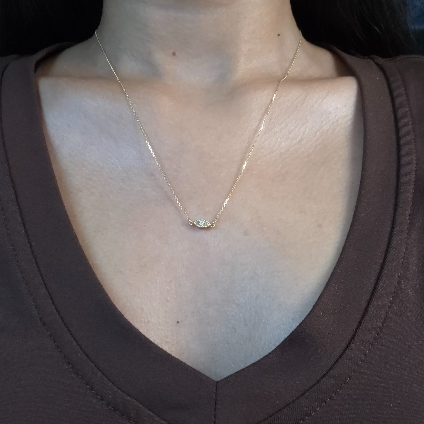 14Kt Gold Genuine Natural Diamond Evil Eye Pendant Necklace
