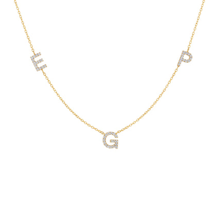14Kt Gold 3 Initial Straight Letter Natural Diamond Pendant Necklace