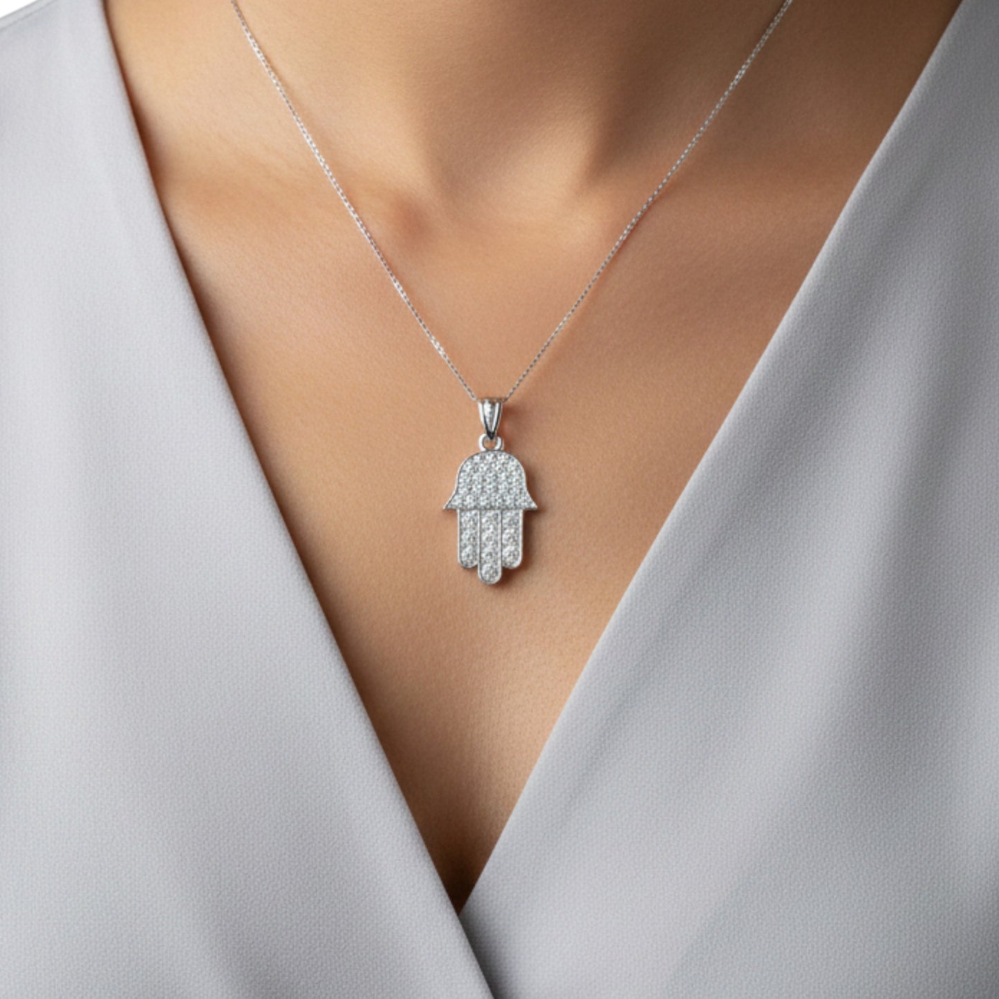 14Kt Gold 0.48 Ct Lab Grown Diamond Hamsa Pendant Necklace