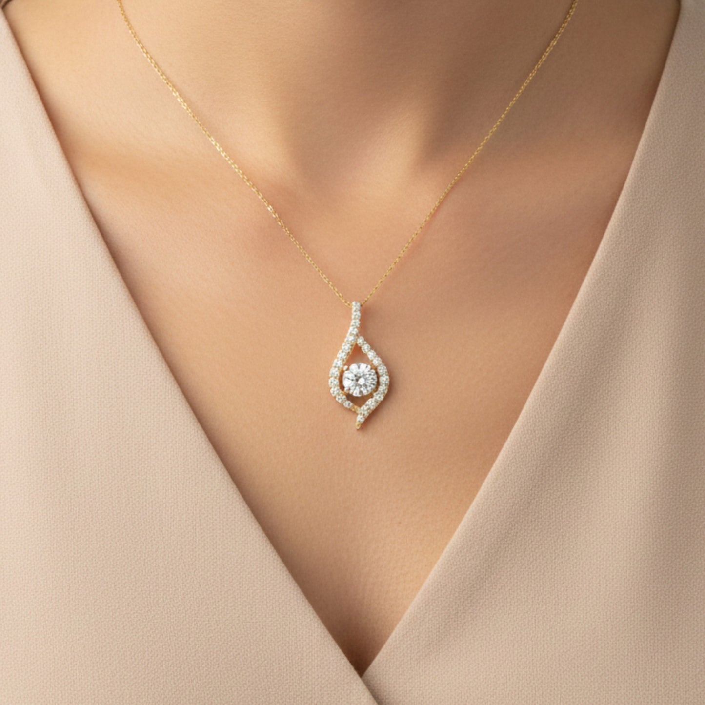 14Kt Gold 1 Ct Lab Grown Diamond Solitaire Halo Diamond Pendant Necklace