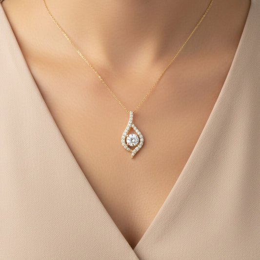 14Kt Gold 1 Ct Lab Grown Diamond Solitaire Halo Diamond Pendant Necklace