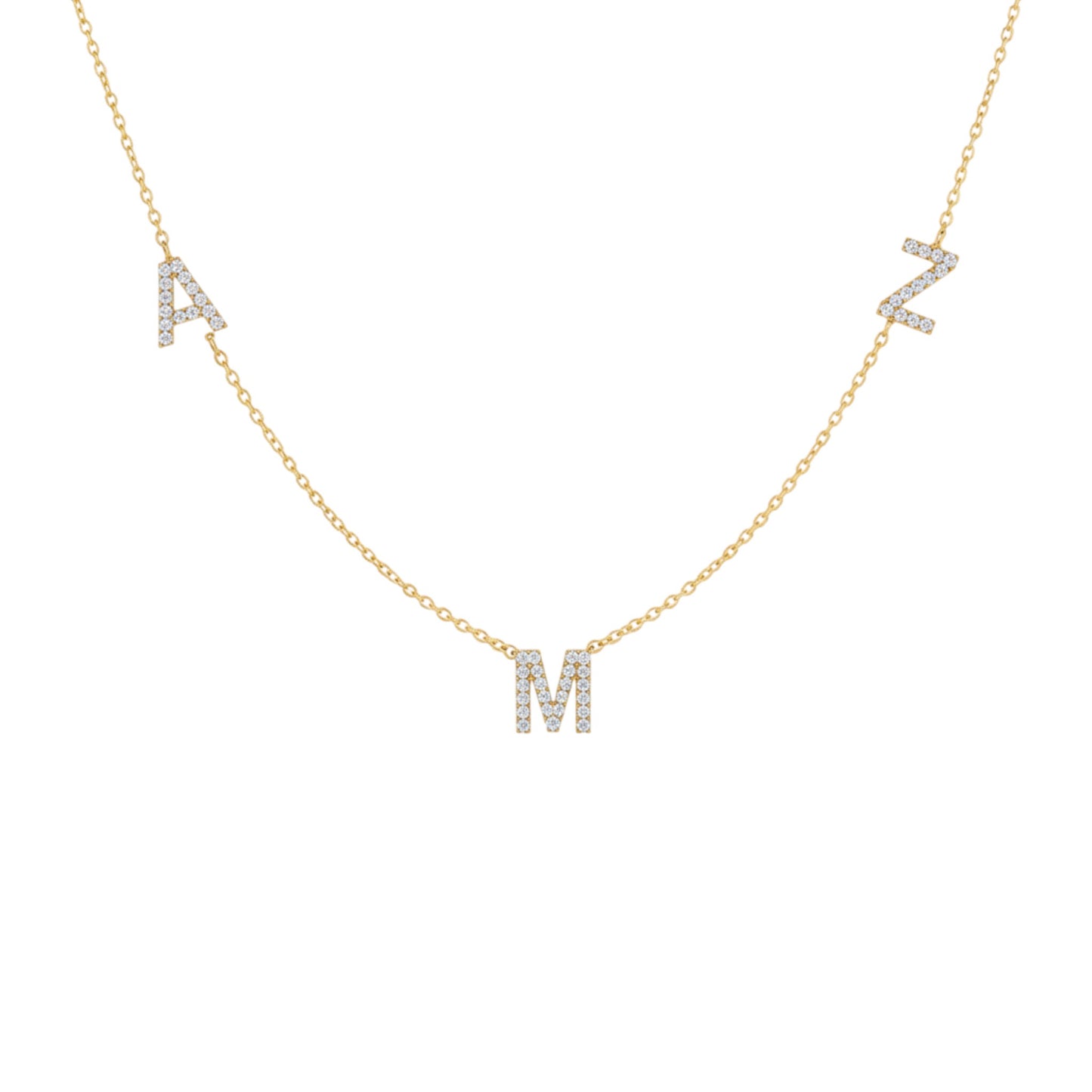 14Kt Gold 3 Initial Straight Letter Natural Diamond Pendant Necklace