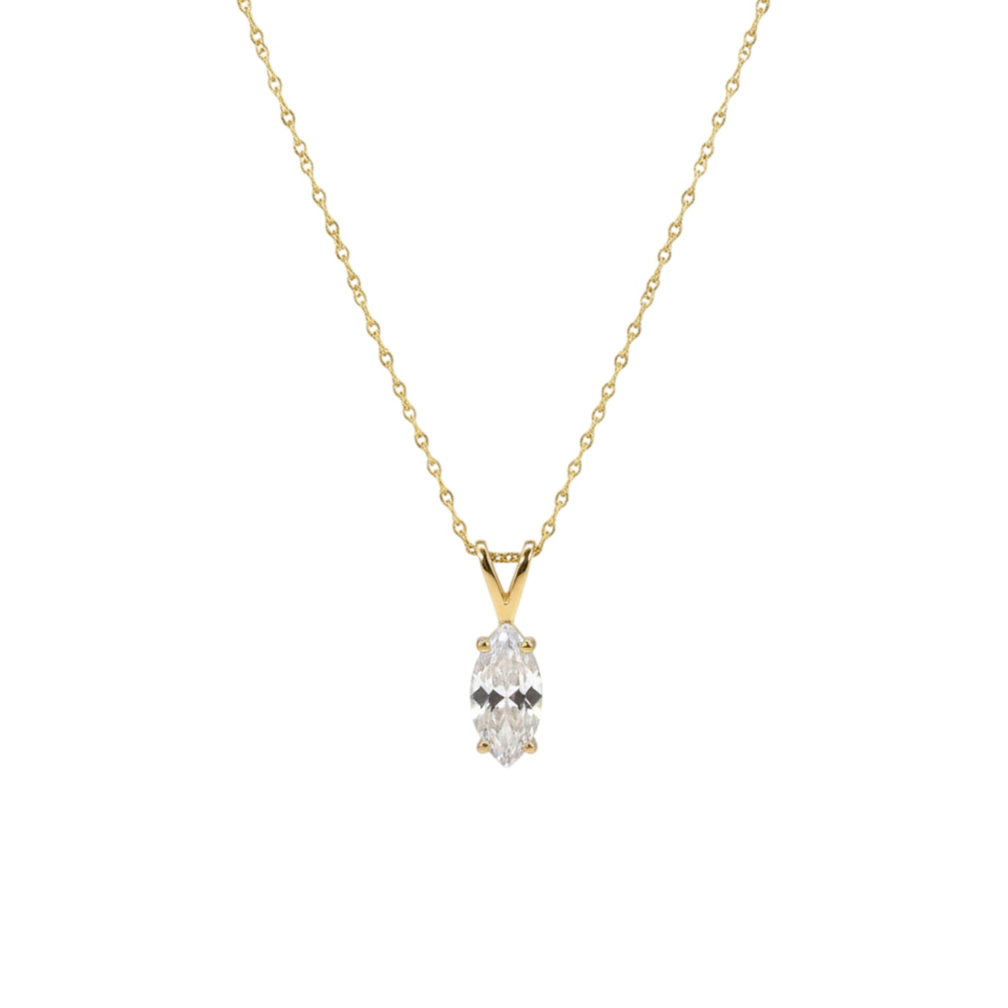 14Kt Gold White Sapphire Marquise Pendant