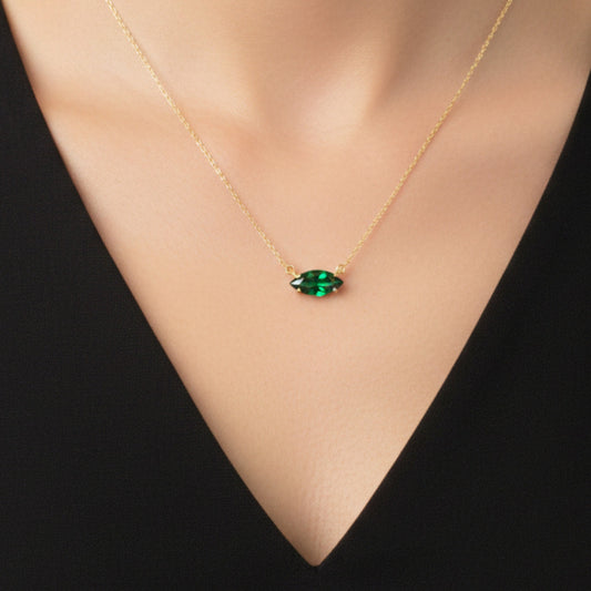 14Kt Gold Emerald Marquise Pendant Necklace