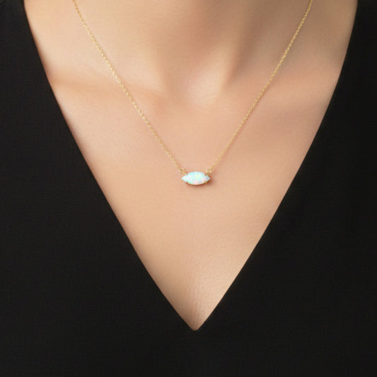 14Kt Gold Opal Marquise Pendant Necklace