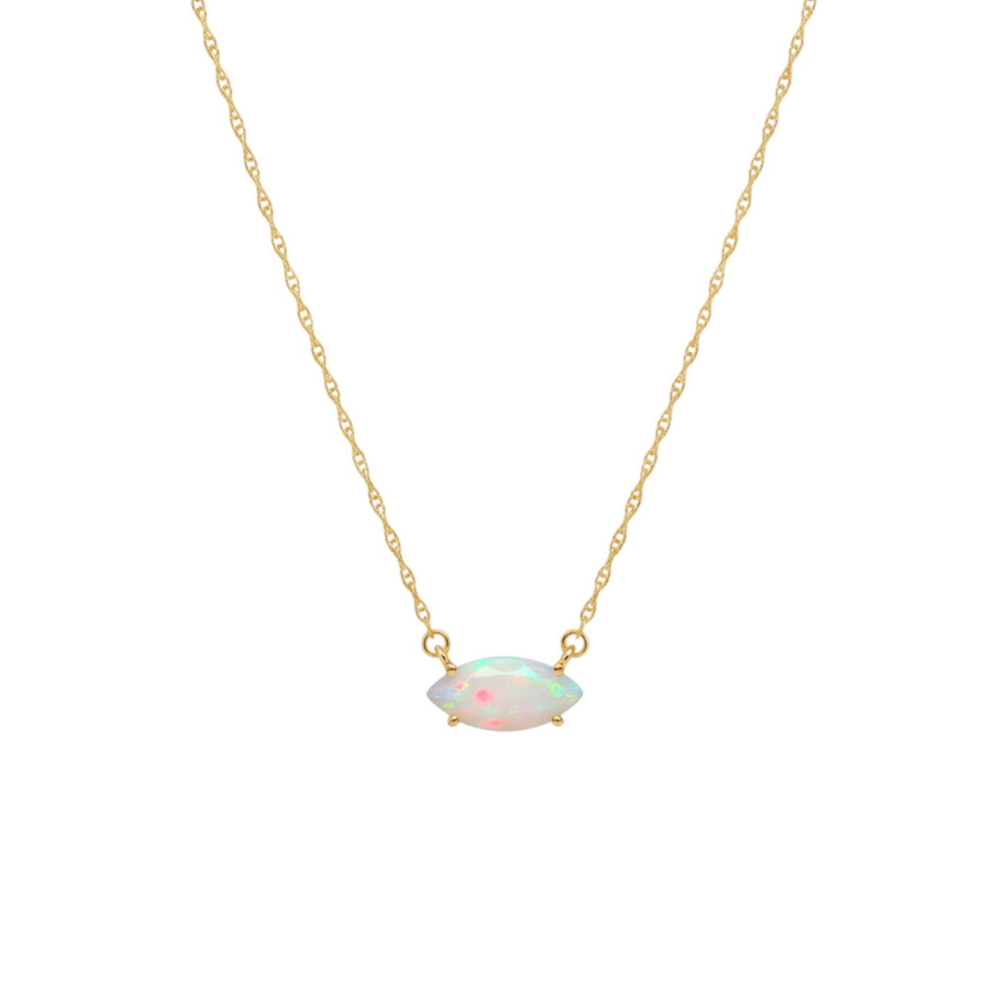 14Kt Gold Opal Marquise Pendant Necklace