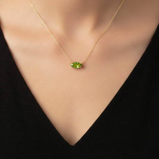 14Kt Gold Peridot Marquise Pendant Necklace