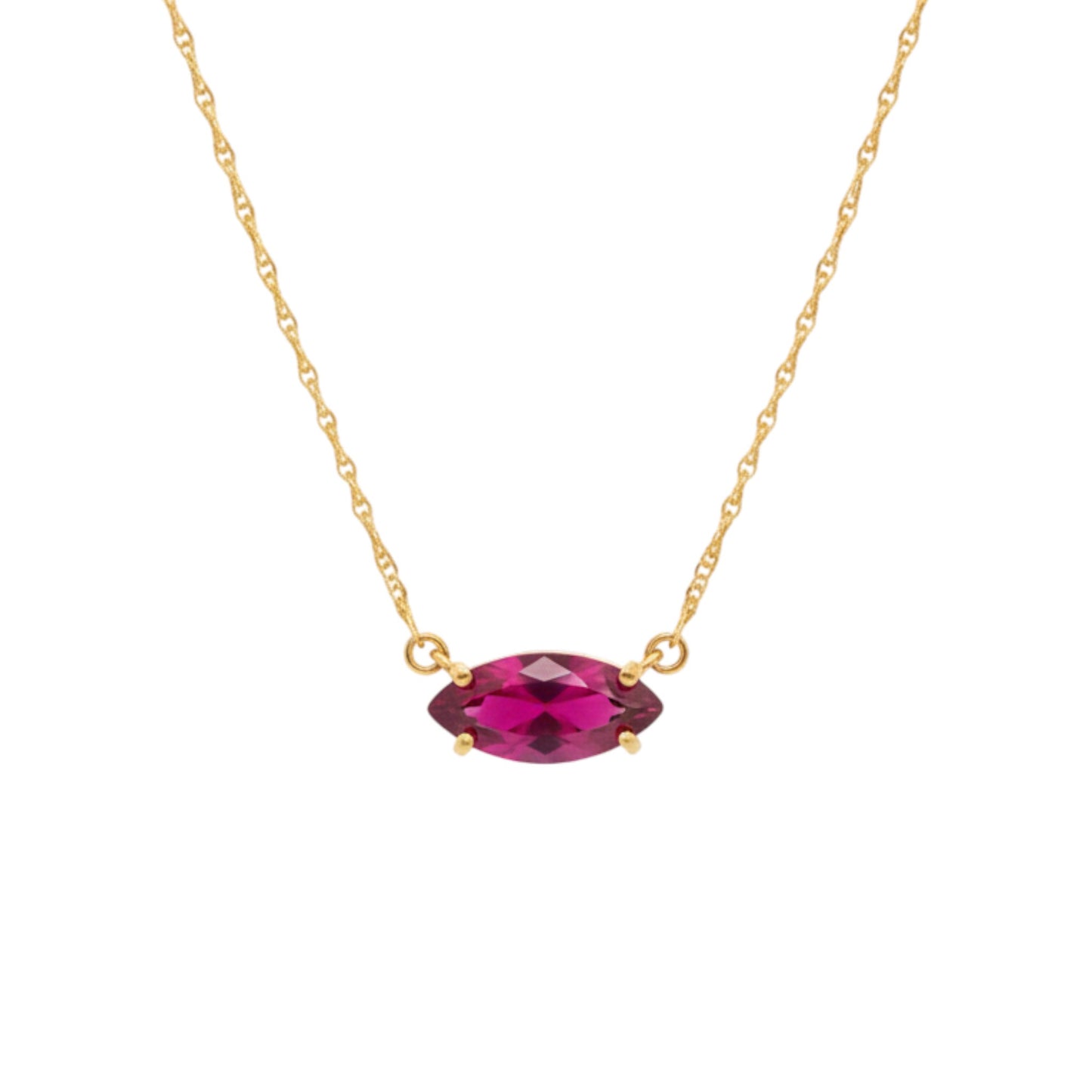 14Kt Gold Ruby Marquise Pendant Necklace