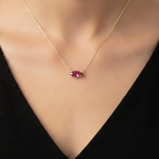 14Kt Gold Ruby Marquise Pendant Necklace