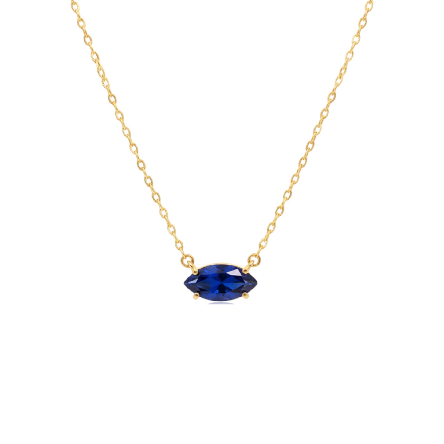 14Kt Gold Blue Sapphire Marquise Pendant Necklace