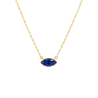 14Kt Gold Blue Sapphire Marquise Pendant Necklace