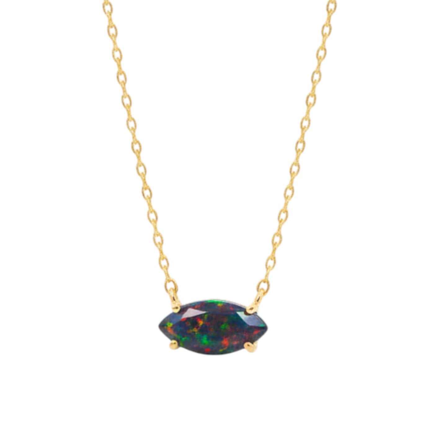 14Kt Gold Black Opal Marquise Pendant Necklace