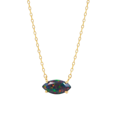 14Kt Gold Black Opal Marquise Pendant Necklace