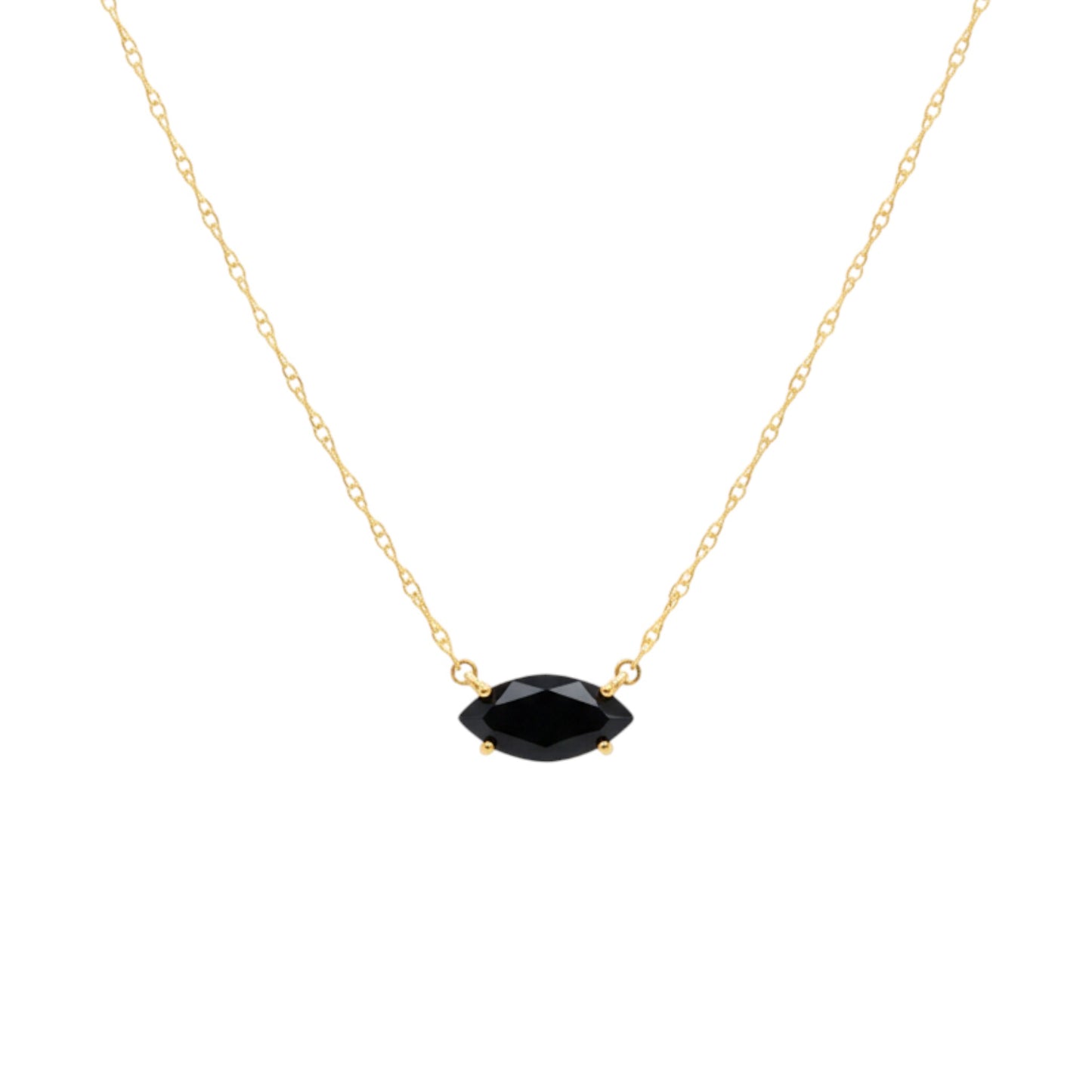 14Kt Gold Black Onyx Marquise Pendant Necklace