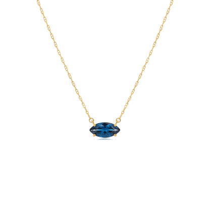 14Kt Gold London Blue Topaz Marquise Pendant Necklace