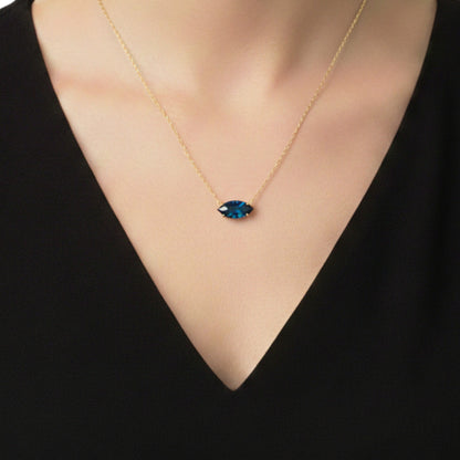 14Kt Gold London Blue Topaz Marquise Pendant Necklace