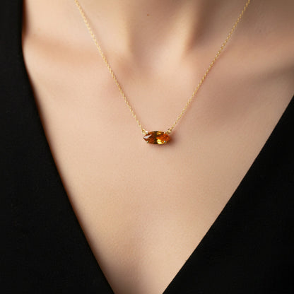 14Kt Gold Orange Citrine Marquise Pendant Necklace