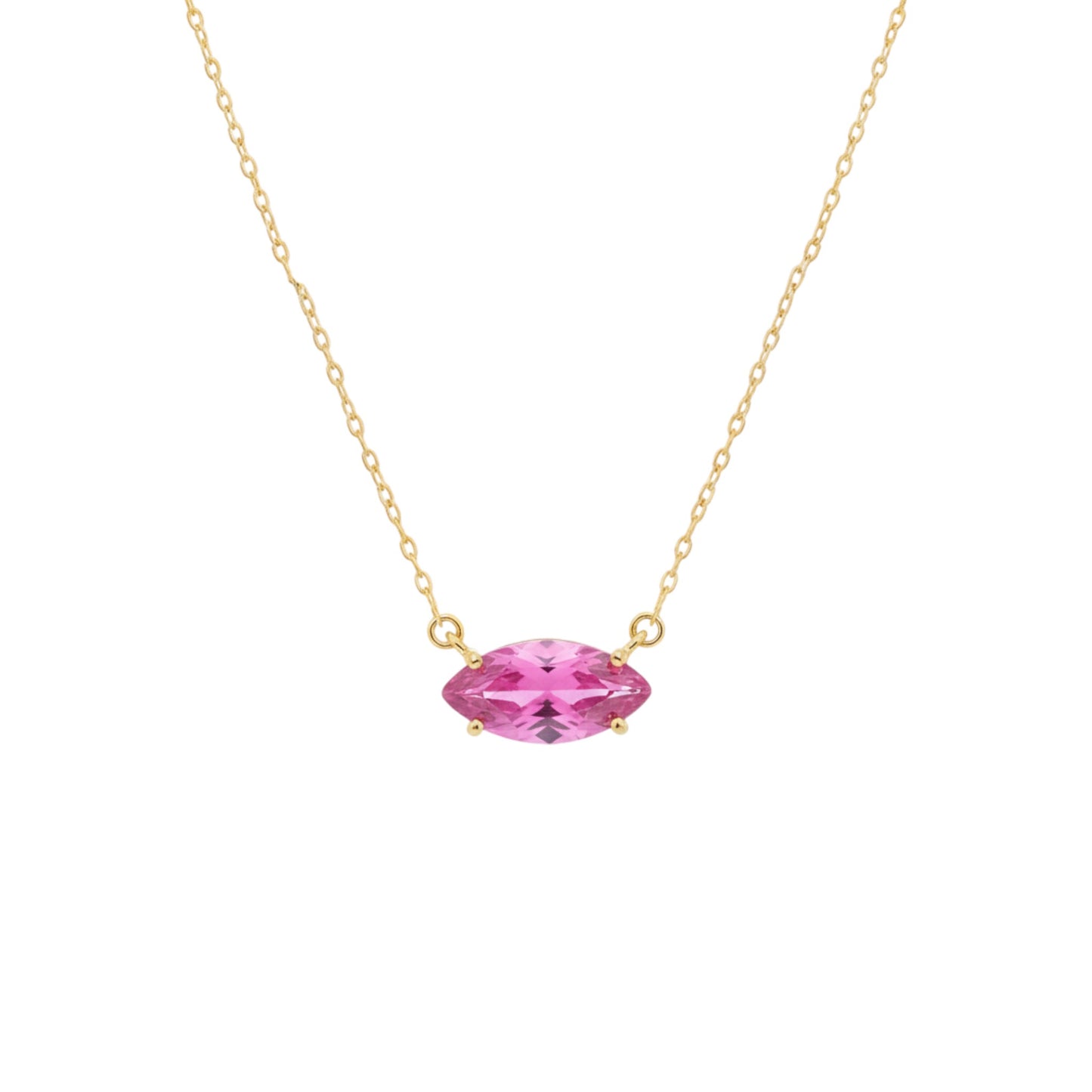 14Kt Gold Pink Sapphire Marquise Pendant Necklace