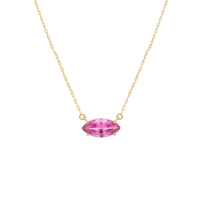 14Kt Gold Pink Sapphire Marquise Pendant Necklace