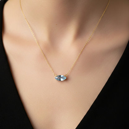 14Kt Gold Aquamarine Marquise Pendant Necklace
