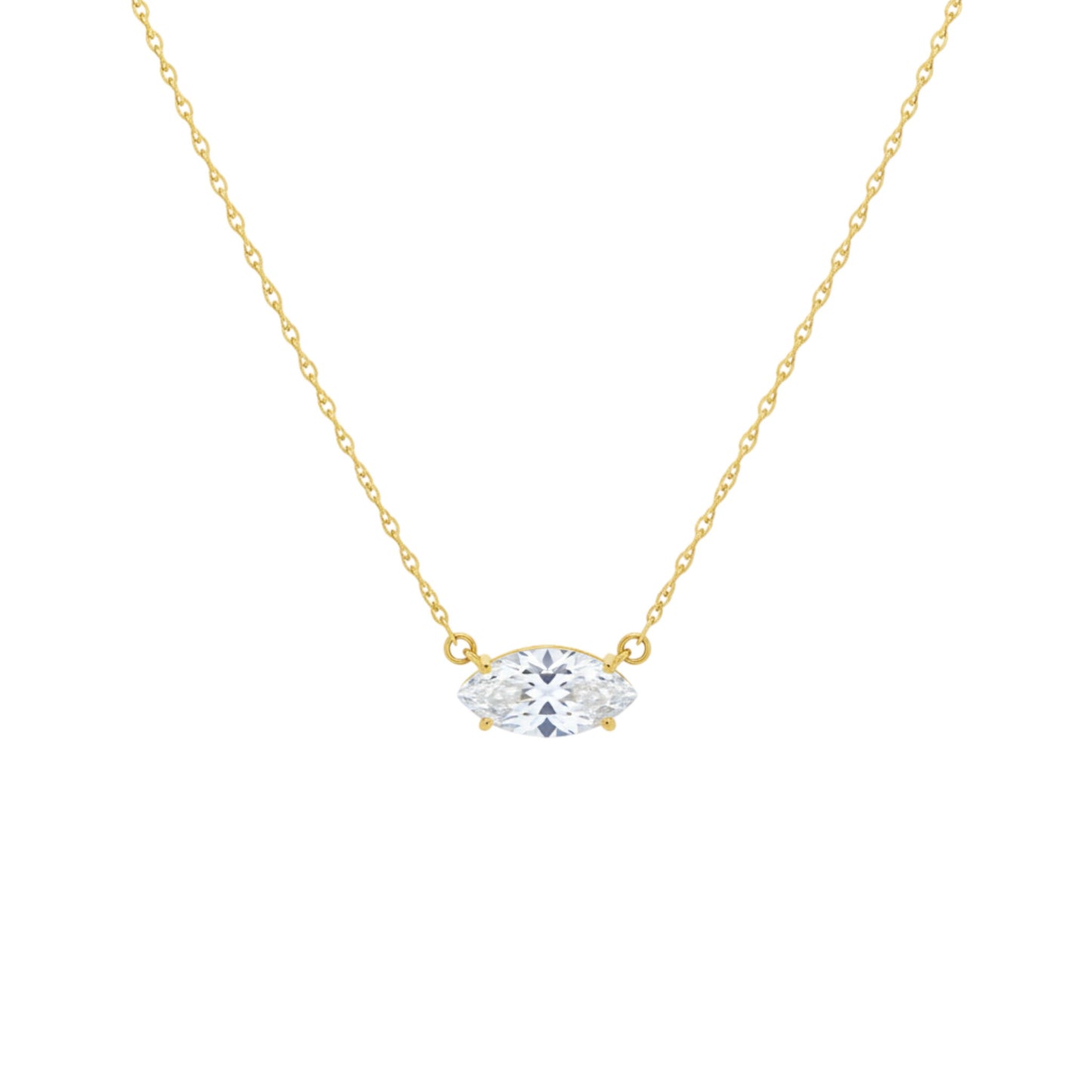 14Kt Gold White Sapphire Marquise Pendant Necklace