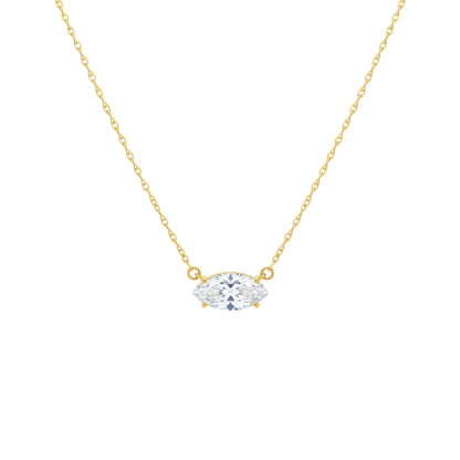 14Kt Gold White Sapphire Marquise Pendant Necklace
