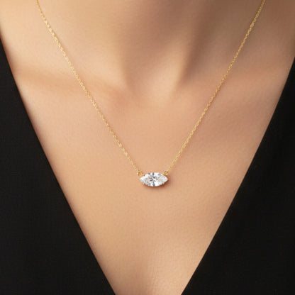 14Kt Gold White Sapphire Marquise Pendant Necklace