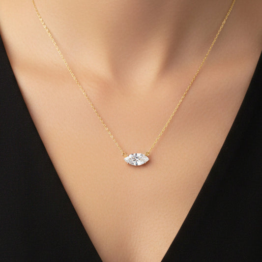 14Kt Gold White Sapphire Marquise Pendant Necklace