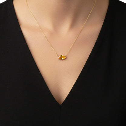 14Kt Gold Citrine Marquise Pendant Necklace