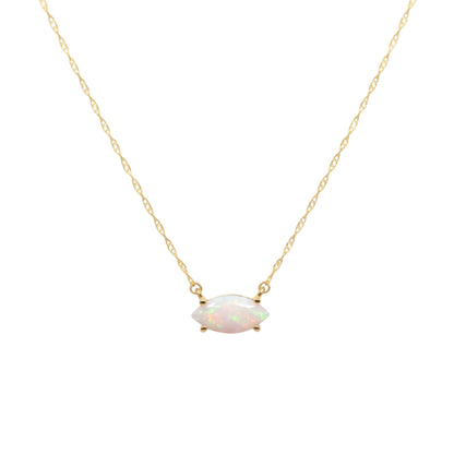 14Kt Gold Genuine Natural Opal Marquise Pendant Necklace