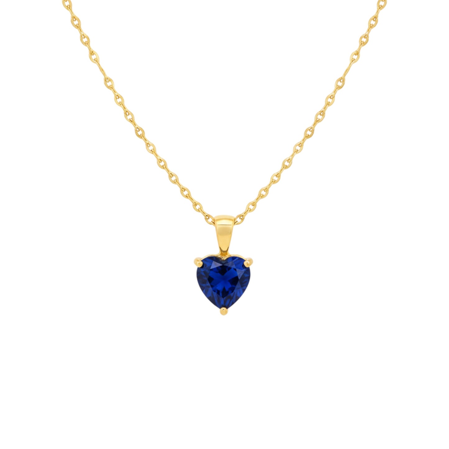 14Kt Gold Blue Sapphire Heart Pendant Necklace