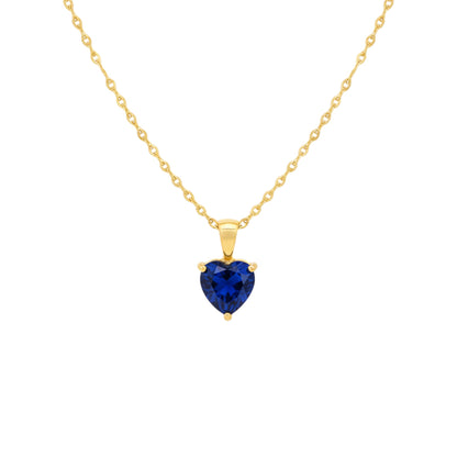 14Kt Gold Blue Sapphire Heart Pendant Necklace