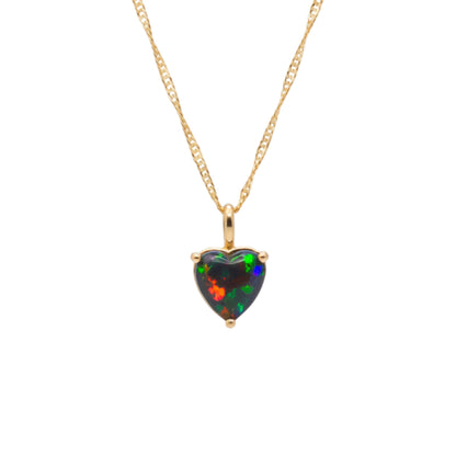 14Kt Gold Black Opal Heart Pendant Necklace