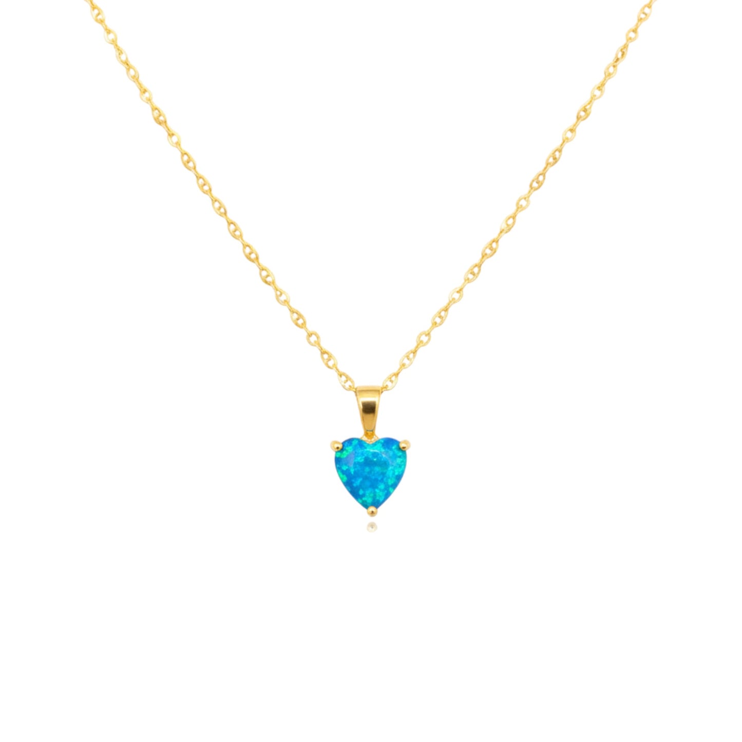 14Kt Gold Blue Opal Heart Pendant Necklace