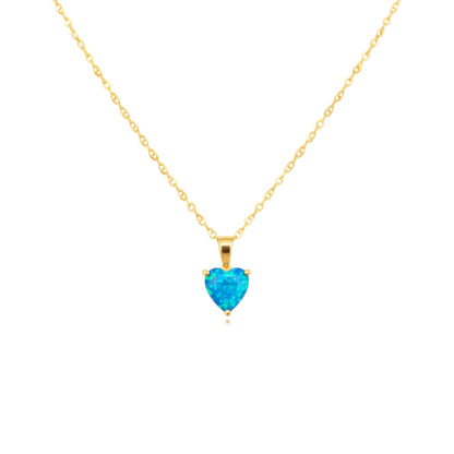 14Kt Gold Blue Opal Heart Pendant Necklace