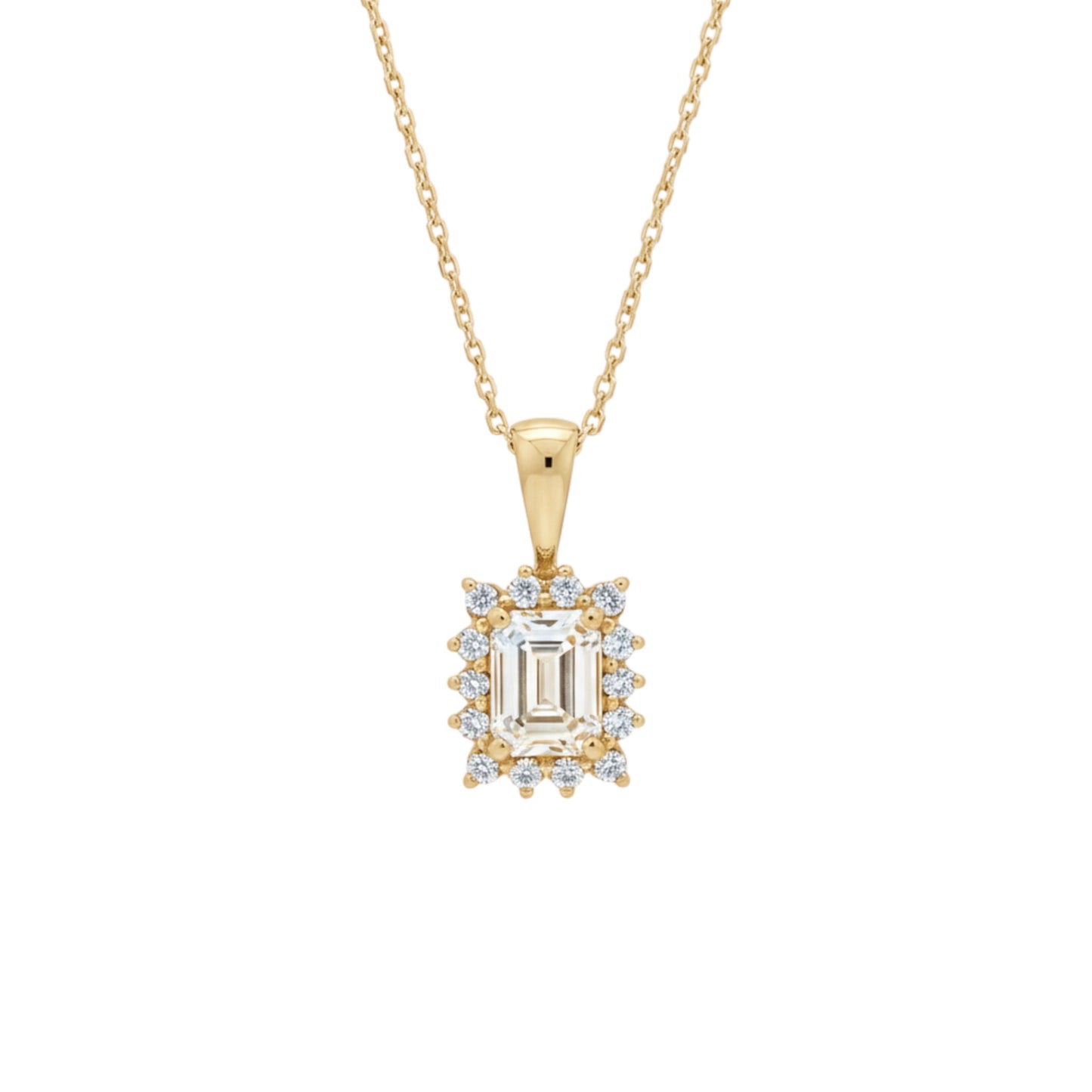 14K Gold 1.19 Ct Lab Grown Diamond Emerald Cut Solitaire Pendant Necklace