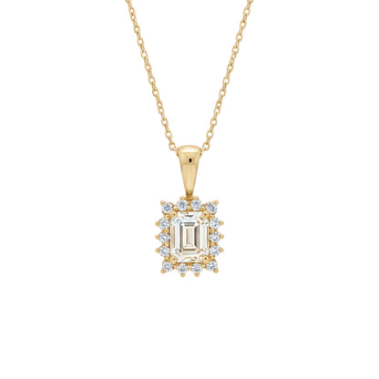 14K Gold 1.19 Ct Lab Grown Diamond Emerald Cut Solitaire Pendant Necklace