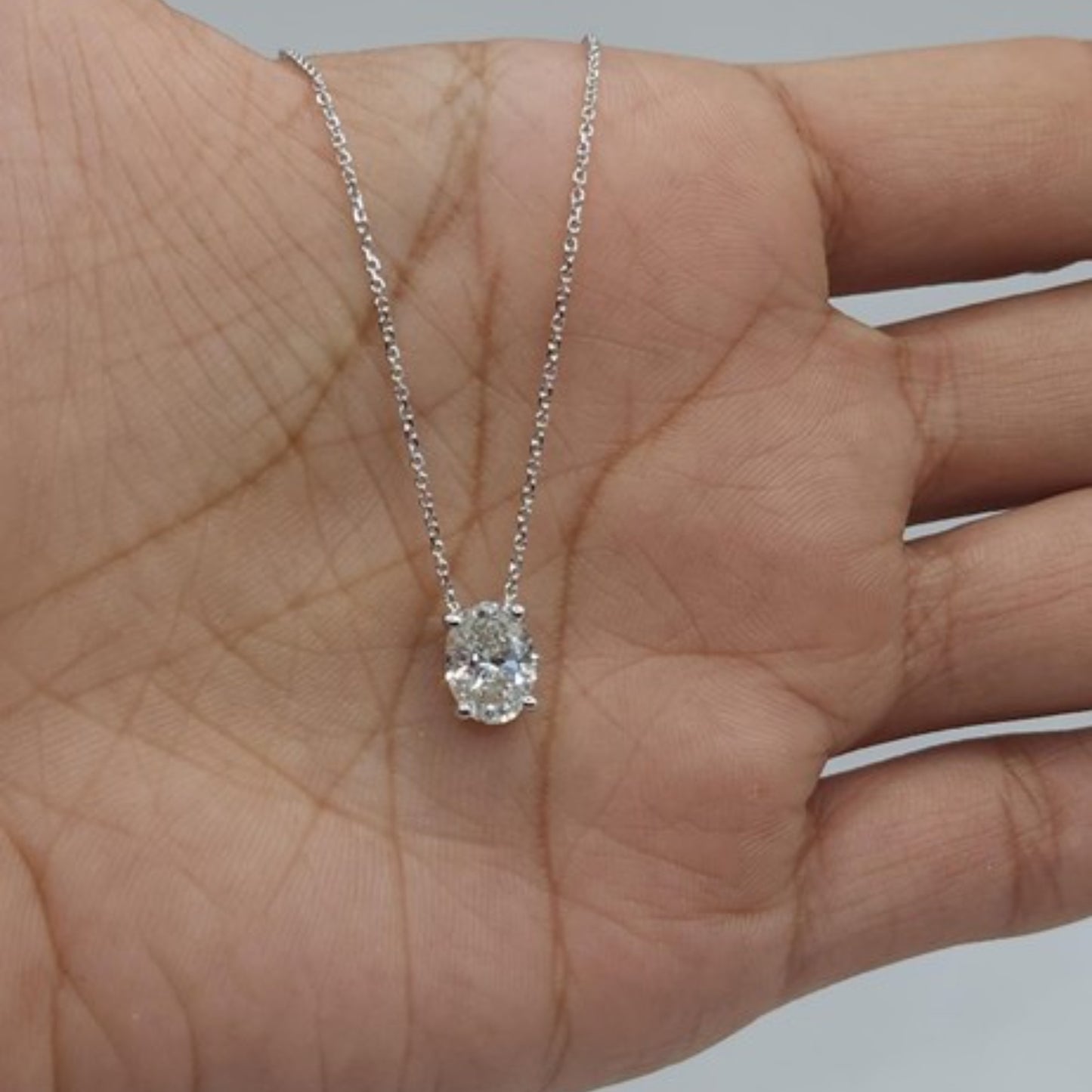 14Kt Gold 0.80 Ct Oval Lab Grown Diamond Solitaire Pendant