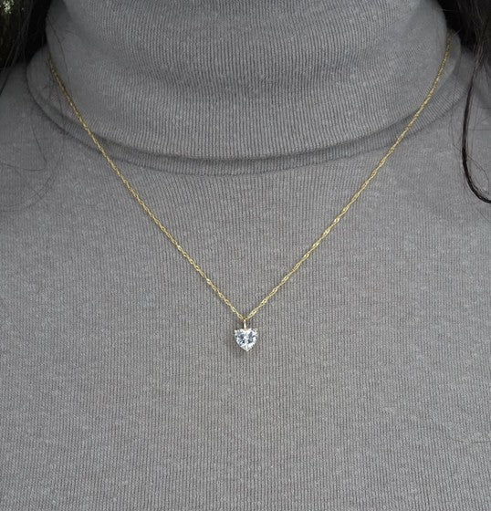 14Kt Gold Natural Aquamarine Heart Pendant Necklace