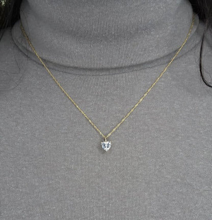 14Kt Gold Natural Aquamarine Heart Pendant Necklace
